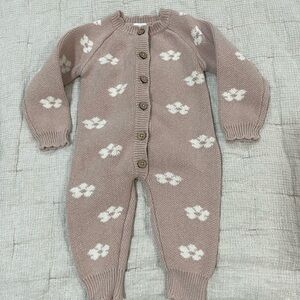 Cozy Knit Button-Up Kids One Piece - Pink and White
